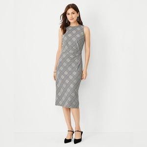 Ann Taylor Plaid Tucked Wrap Sheath Dress Houndstooth